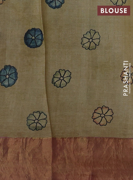 Sandal & Peach Pink Pure Tussar Silk - Pen Kalamkari Prints