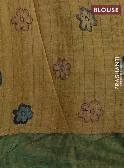Grey & Green Pure Tussar Silk - Pen Kalamkari Prints