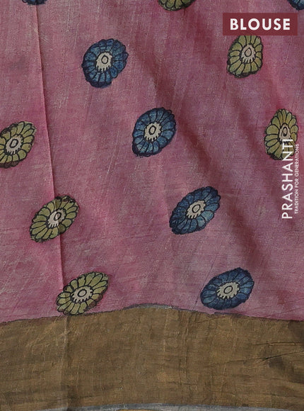 Yellow & Grey Pure Tussar Silk - Pen Kalamkari Prints