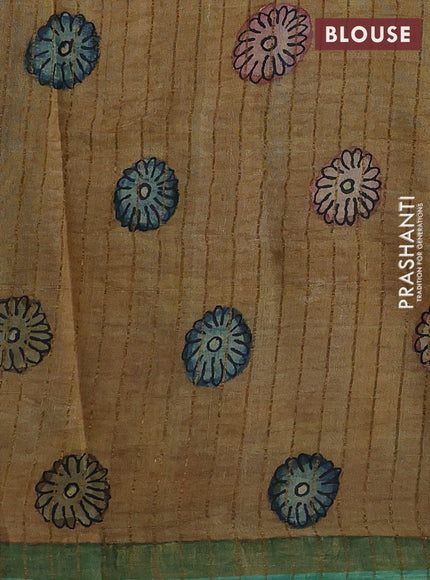 Sandal & Green Pure Tussar Silk - Pen Kalamkari Prints