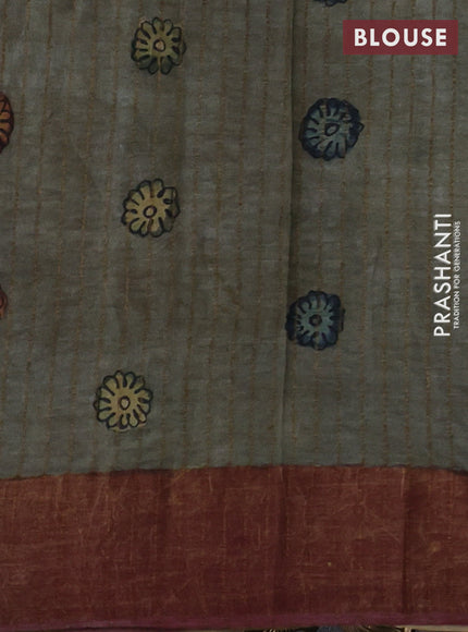 Grey & Mauve Pink Pure Tussar Silk - Pen Kalamkari Prints