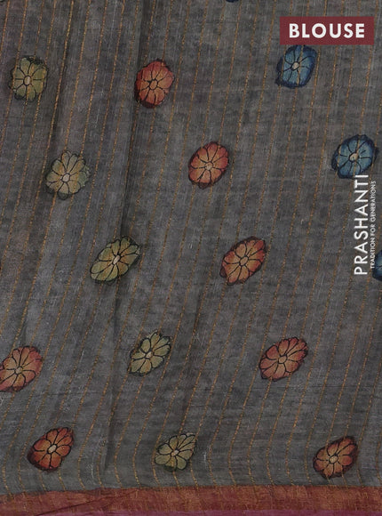 Grey & Mauve Pink Pure Tussar Silk - Pen Kalamkari Prints