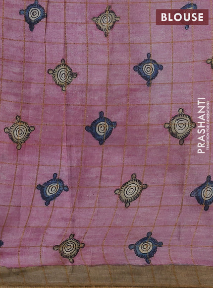 Pastel Pink Pure Tussar Silk - Pen Kalamkari Prints