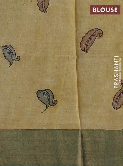 Blue & Green Pure Tussar Silk - Pen Kalamkari Prints