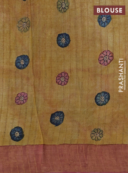 Grey & Pastel Pink Pure Tussar Silk - Pen Kalamkari Prints