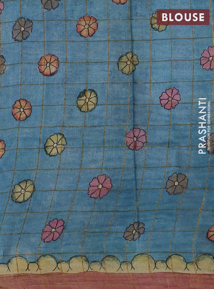 Sandal & Peach Pink Pure Tussar Silk - Pen Kalamkari Prints