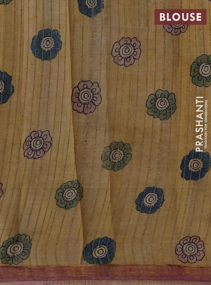 Grey & Peach Pink Pure Tussar Silk - Pen Kalamkari Prints