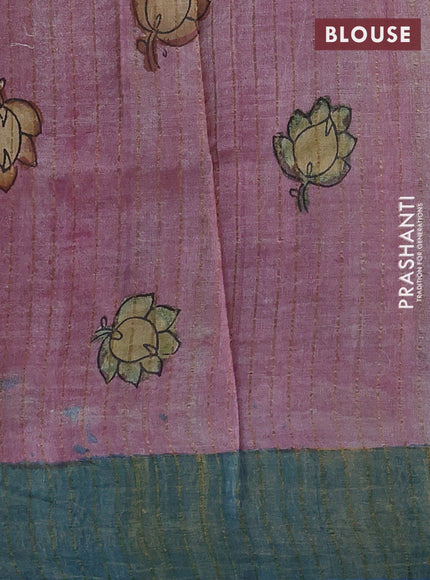 Grey & Green Pure Tussar Silk - Pen Kalamkari Prints