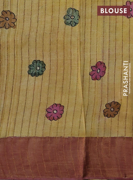 Blue & Peach Pink Pure Tussar Silk - Pen Kalamkari Prints