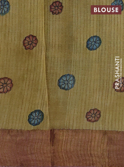 Yellow & Mauve Pink Pure Tussar Silk - Pen Kalamkari Prints