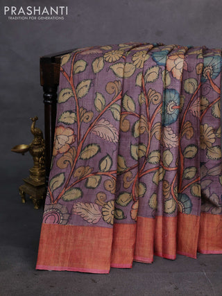 Pastel Purple & Red Pure Tussar Silk - Pen Kalamkari Prints