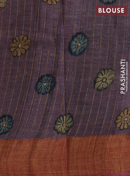 Pastel Purple & Red Pure Tussar Silk - Pen Kalamkari Prints