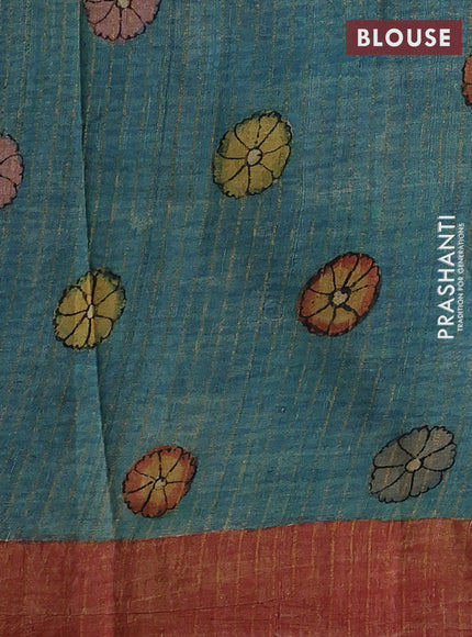 Yellow & Pink Pure Tussar Silk - Pen Kalamkari Prints