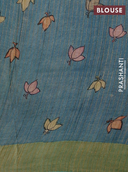 Beige & Green Pure Tussar Silk - Pen Kalamkari Prints