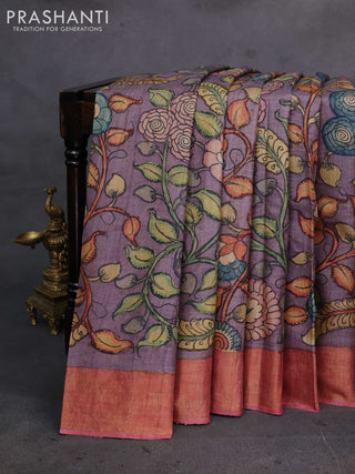Pastel Purple Pure Tussar Silk - Pen Kalamkari Prints