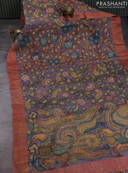 Pastel Purple Pure Tussar Silk - Pen Kalamkari Prints