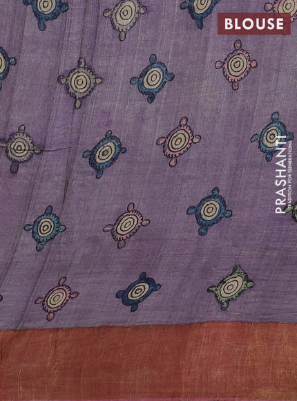 Pastel Purple Pure Tussar Silk - Pen Kalamkari Prints