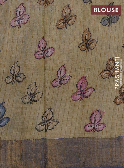 Elaichi Green & Blue Pure Tussar Silk - Pen Kalamkari Prints