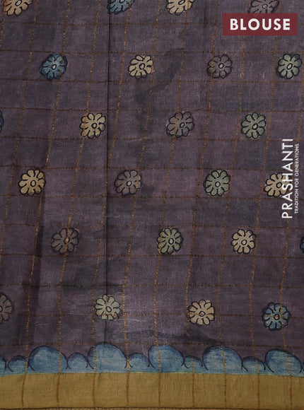 Pastel Pink & Mustard Pure Tussar Silk - Pen Kalamkari Prints