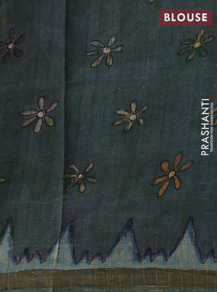 Mauve Pink & Green Pure Tussar Silk - Pen Kalamkari Prints