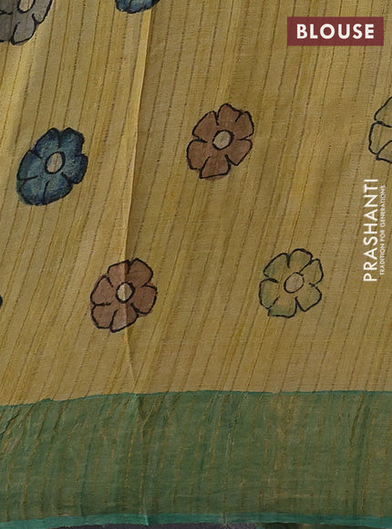 Peach & Green Pure Tussar Silk - Pen Kalamkari Prints