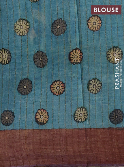 Teal Green & Mauve Pink Pure Tussar Silk - Pen Kalamkari Prints