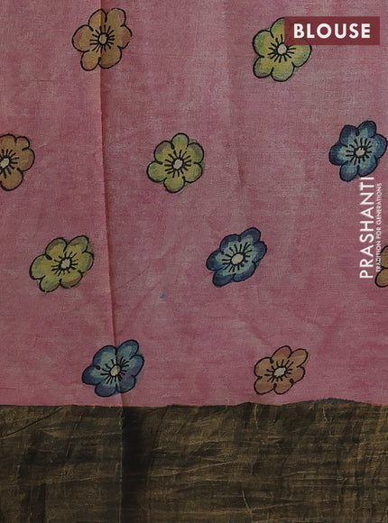 Yellow & Grey Pure Tussar Silk - Pen Kalamkari Prints