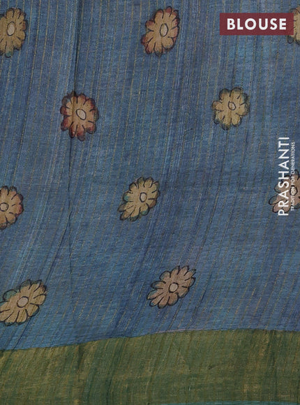 Pink & Green Pure Tussar Silk - Pen Kalamkari Prints