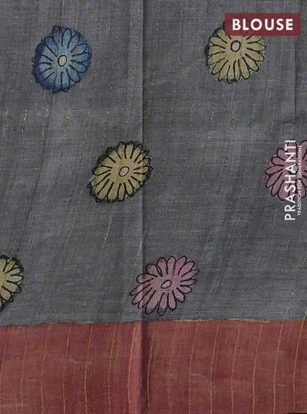 Grey & Mauve Pink Pure Tussar Silk - Pen Kalamkari Prints
