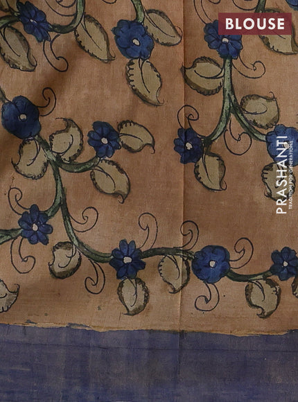 Sandal & Blue Pure Tussar Silk - Pen Kalamkari Prints