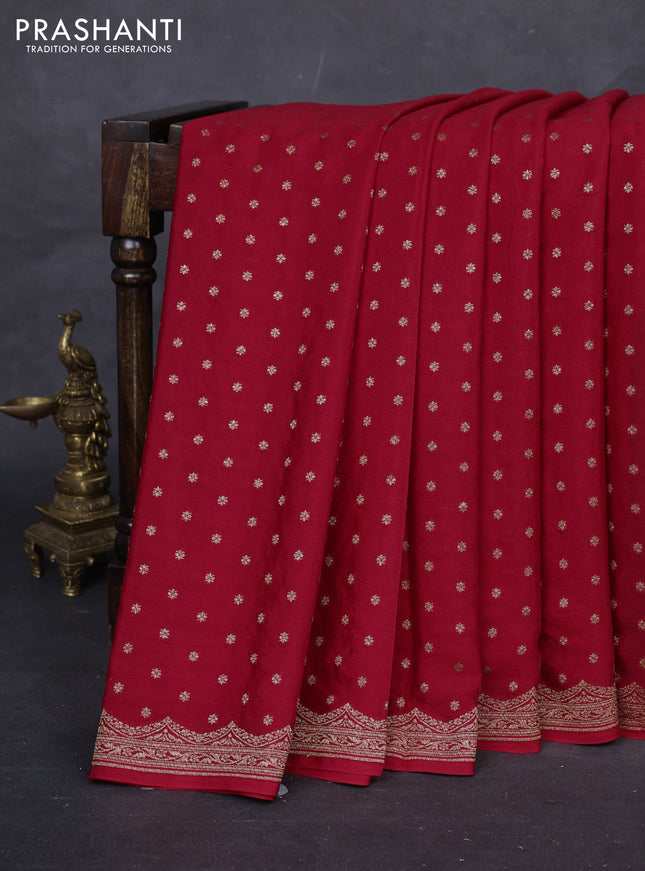 Red & Green Banarasi Crepe Saree