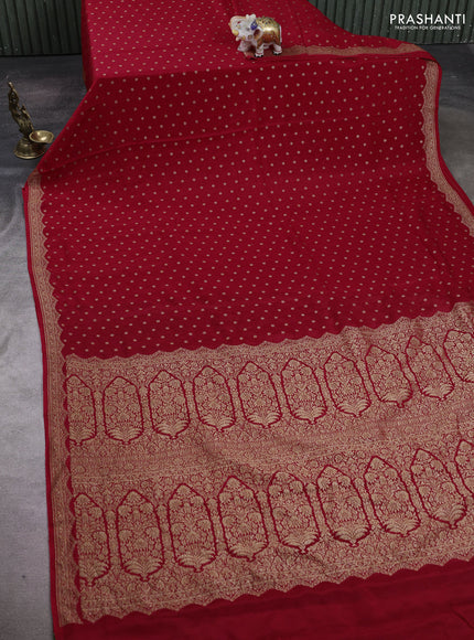 Red & Green Banarasi Crepe Saree