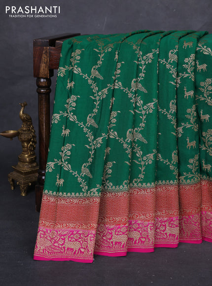 Green & Pink Banarasi Crepe Saree