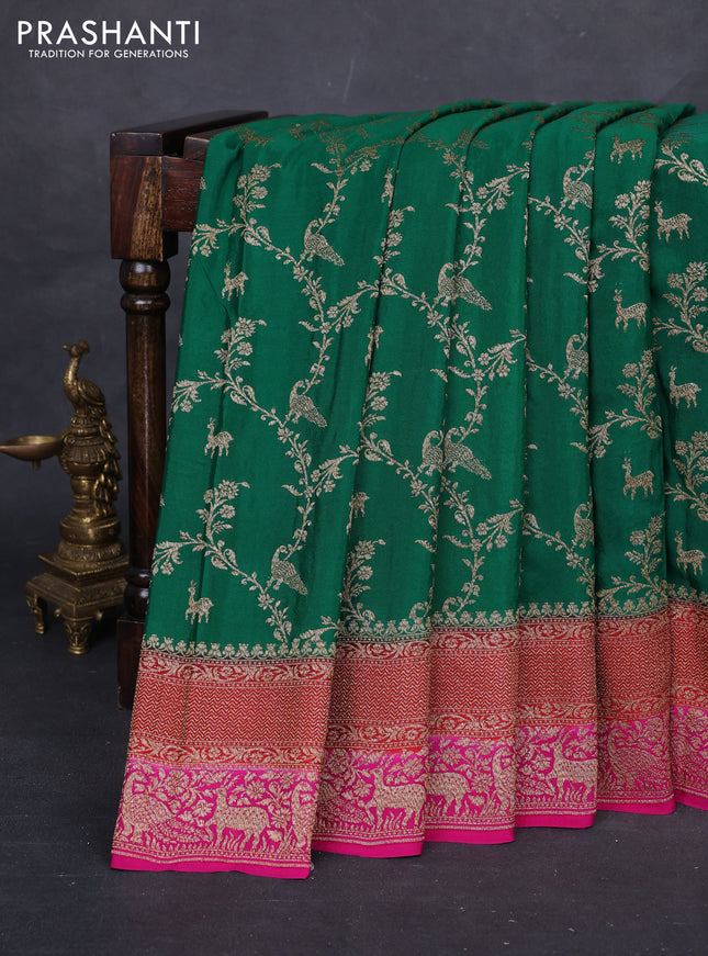 Green & Pink Banarasi Crepe Saree