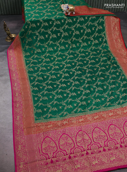 Green & Pink Banarasi Crepe Saree