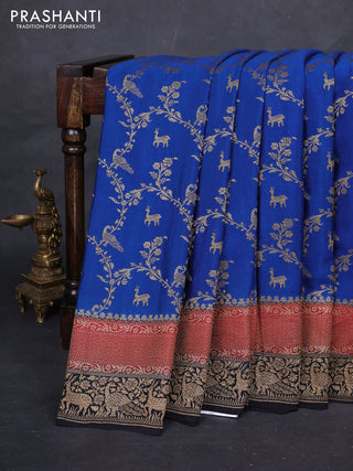 Peacock Blue & Black Banarasi Crepe Saree