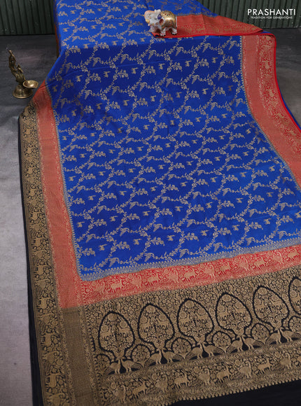 Peacock Blue & Black Banarasi Crepe Saree
