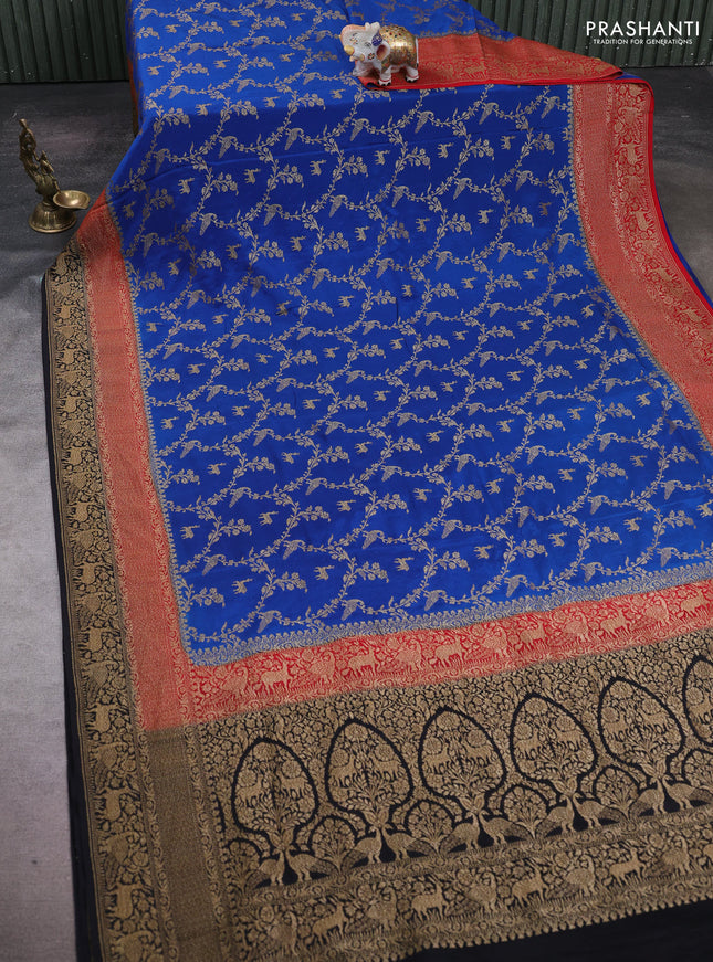 Peacock Blue & Black Banarasi Crepe Saree