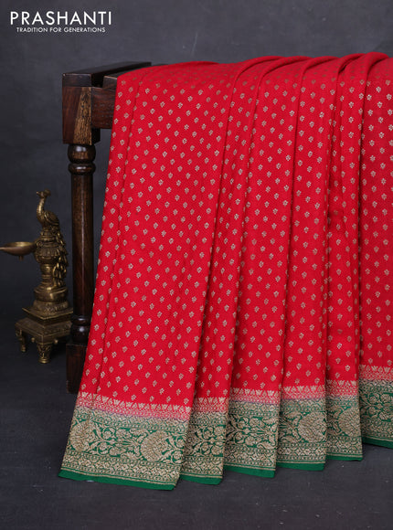 Red & Green Banarasi Crepe Saree