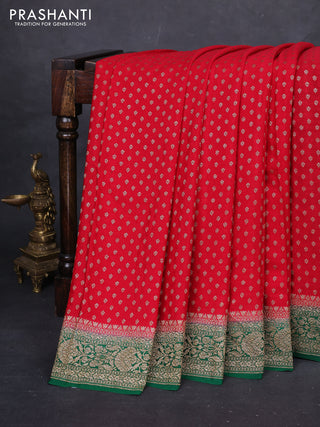 Red & Green Banarasi Crepe Saree