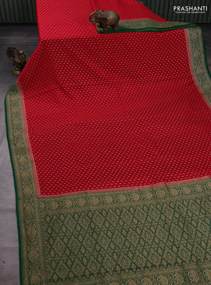 Red & Green Banarasi Crepe Saree