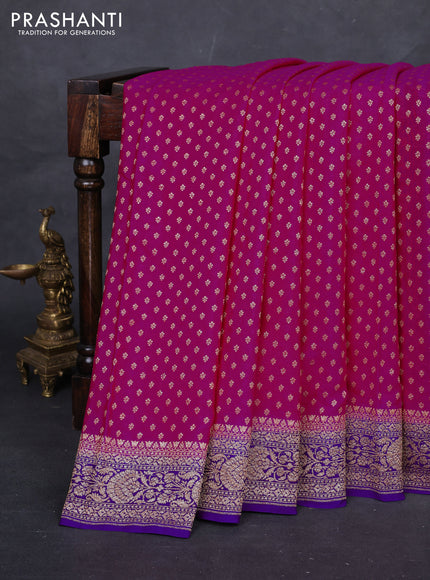 Pink & Purple Banarasi Crepe Saree