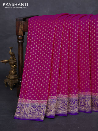 Pink & Purple Banarasi Crepe Saree