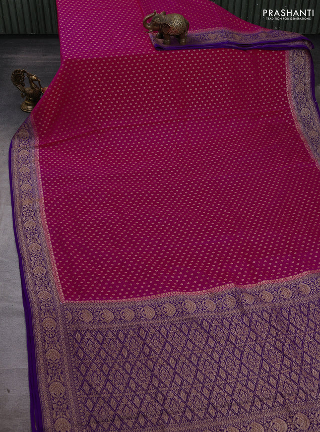 Pink & Purple Banarasi Crepe Saree