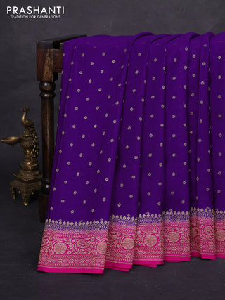 Purple & Pink Banarasi Crepe Saree