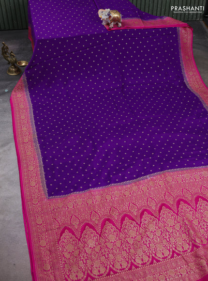 Purple & Pink Banarasi Crepe Saree