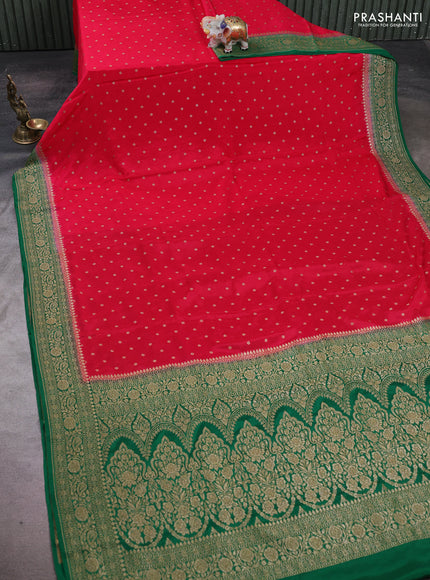 Red & Green Banarasi Crepe Saree
