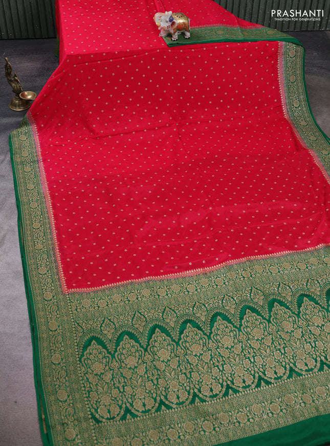 Red & Green Banarasi Crepe Saree