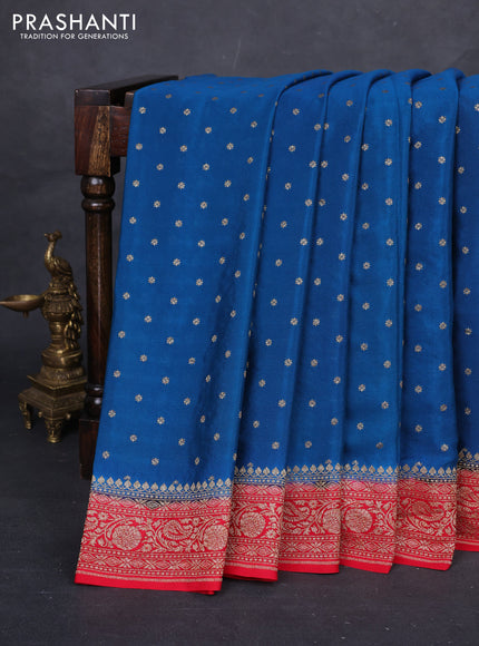Peacock Blue & Red Banarasi Crepe Saree