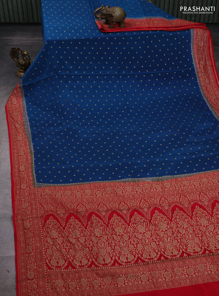 Peacock Blue & Red Banarasi Crepe Saree